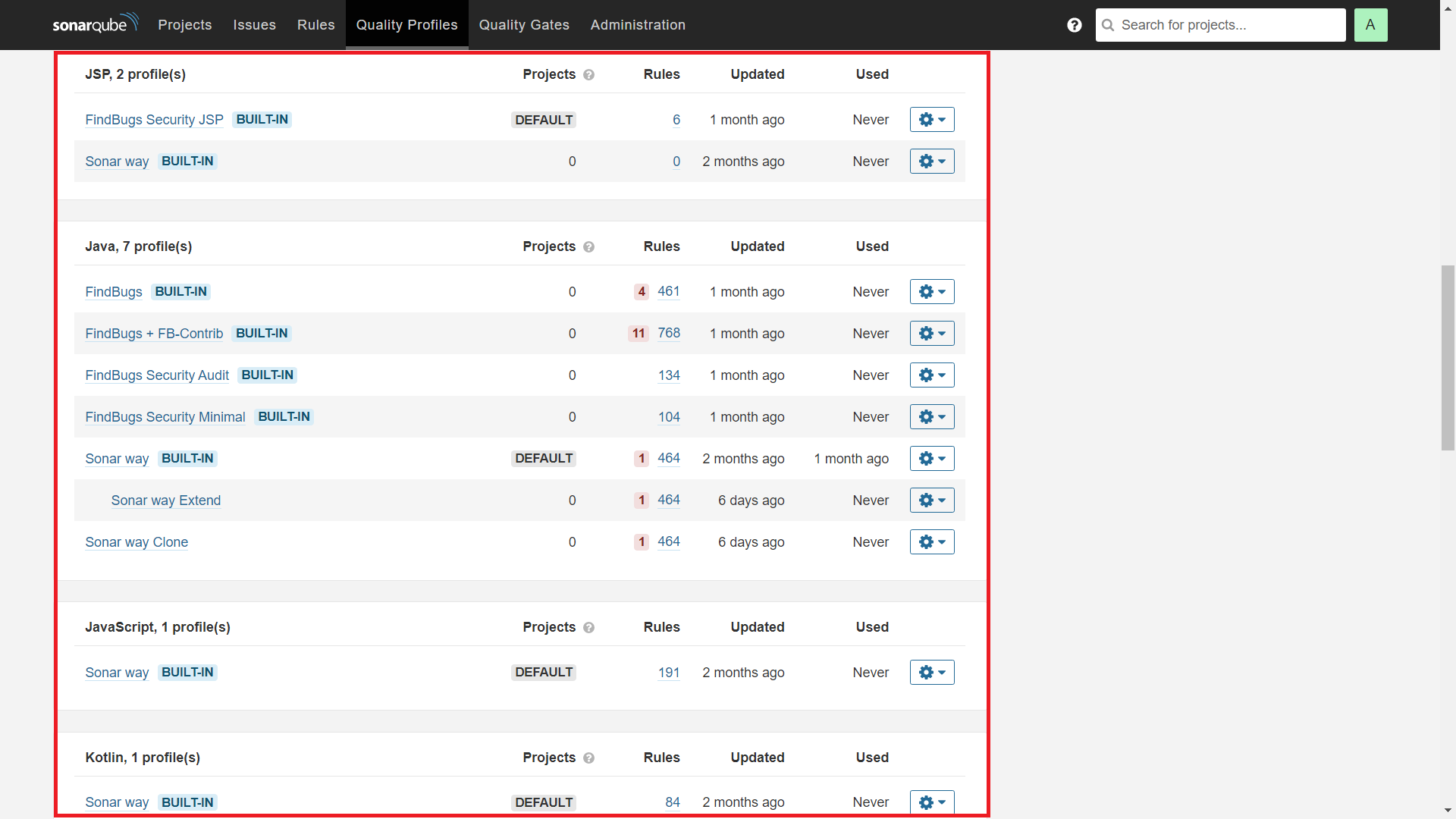 CURVC DevOps > SonarQube 메뉴 - Quality Profiles > image2022-7-8_13-8-43.png