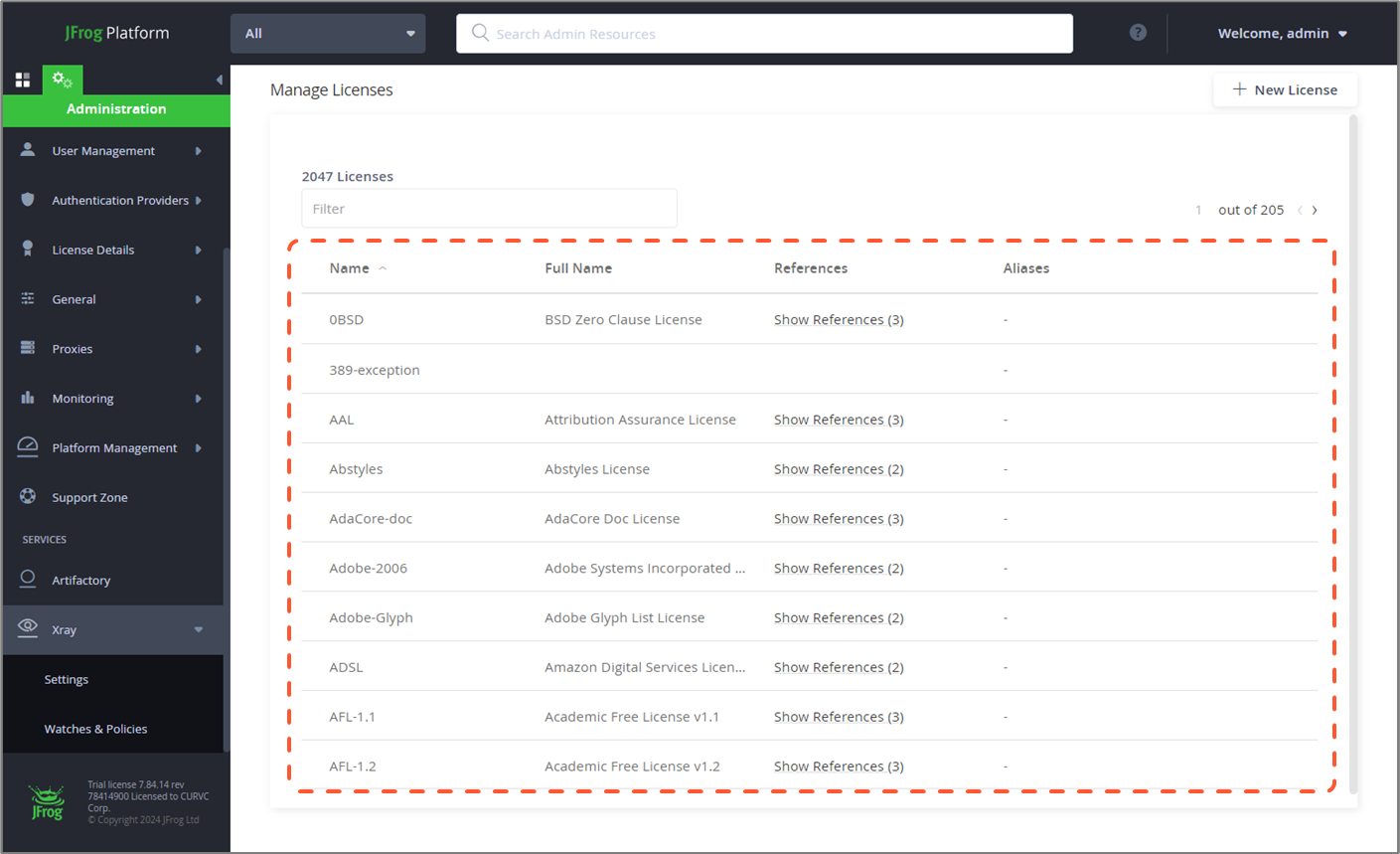 CURVC DevOps > JFrog Xray에서 오픈소스 라이선스 사용 관리하기 > image-2024-10-4_9-56-20-1.png